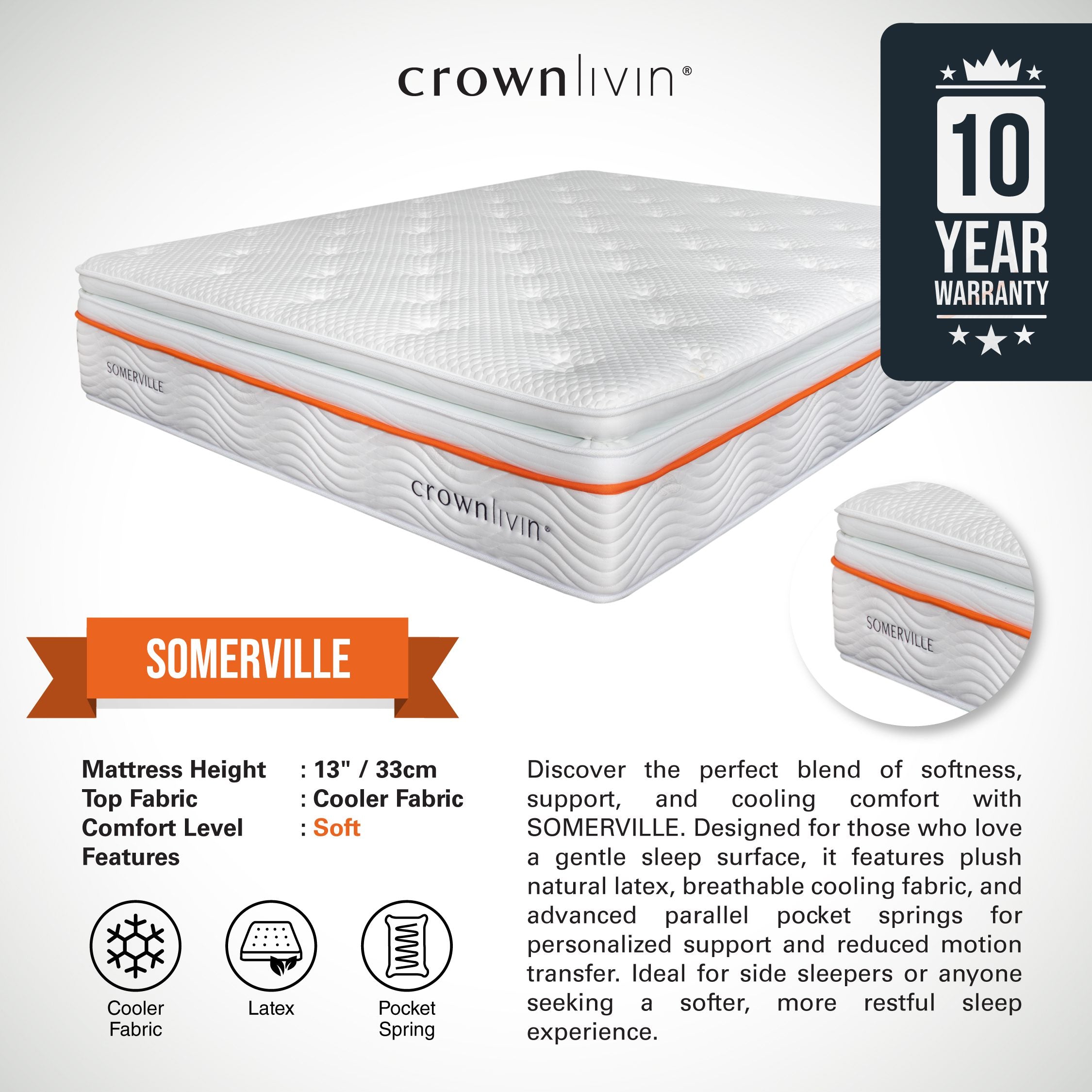 SOMERVILLE – Soft, Cool & Cradling Mattress (Single / Super Single / Queen / King)