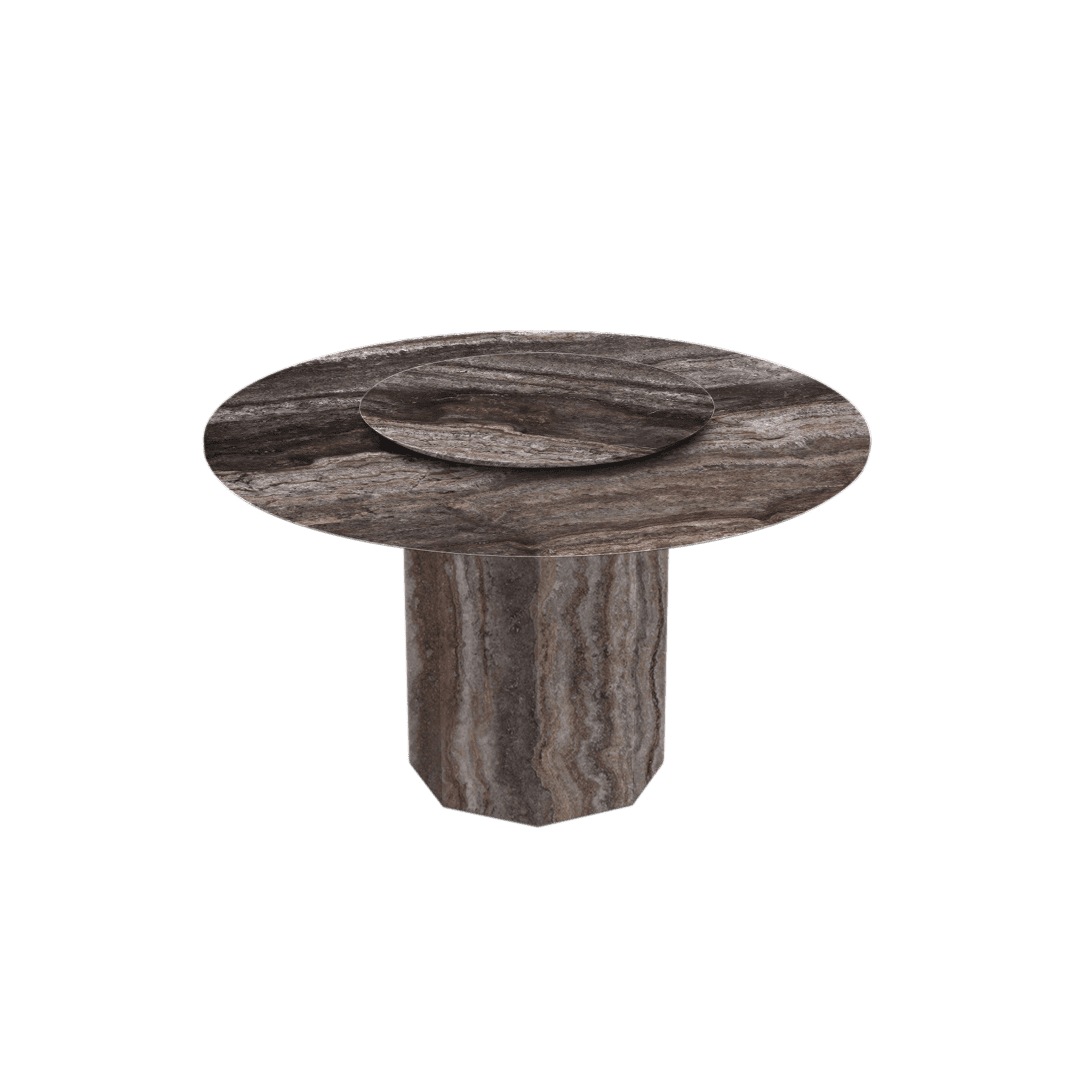 4.3ft Round Silver Travertine Marble Dining Table