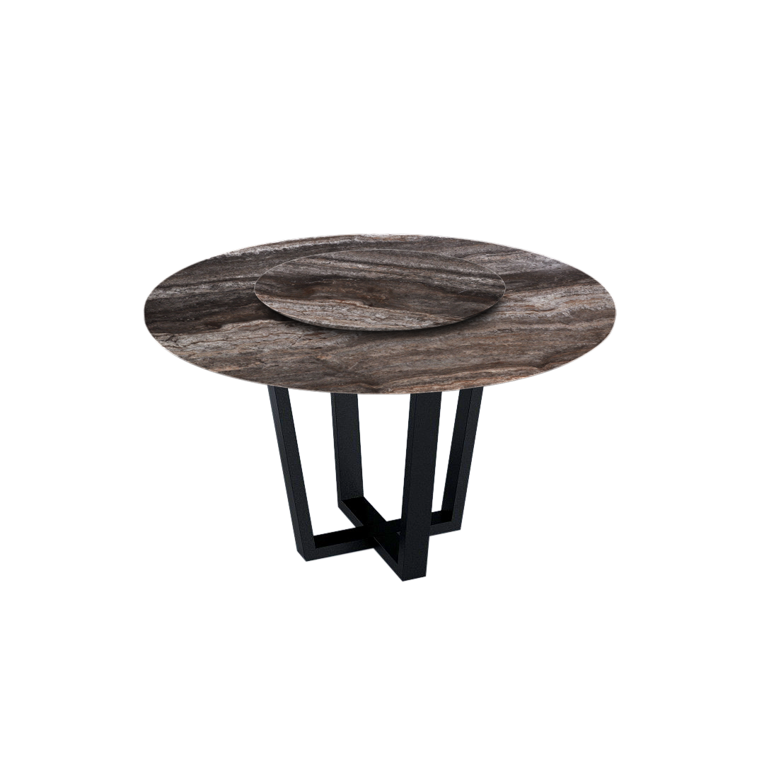 4.3ft Round Silver Travertine Marble Dining Table
