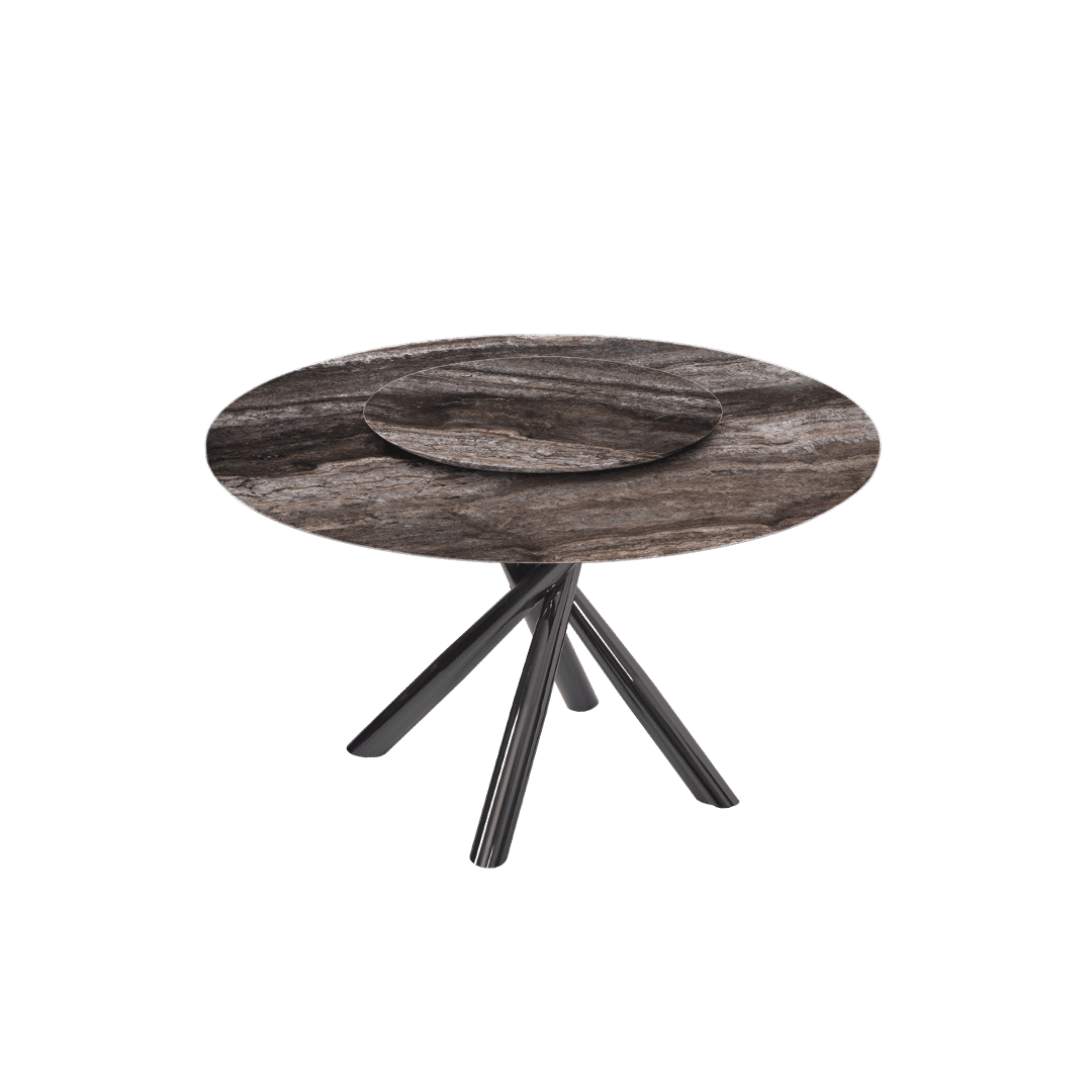 4.3ft Round Silver Travertine Marble Dining Table