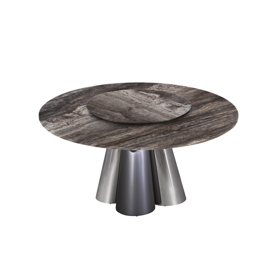 5ft Round Silver Travertine Marble Dining Table
