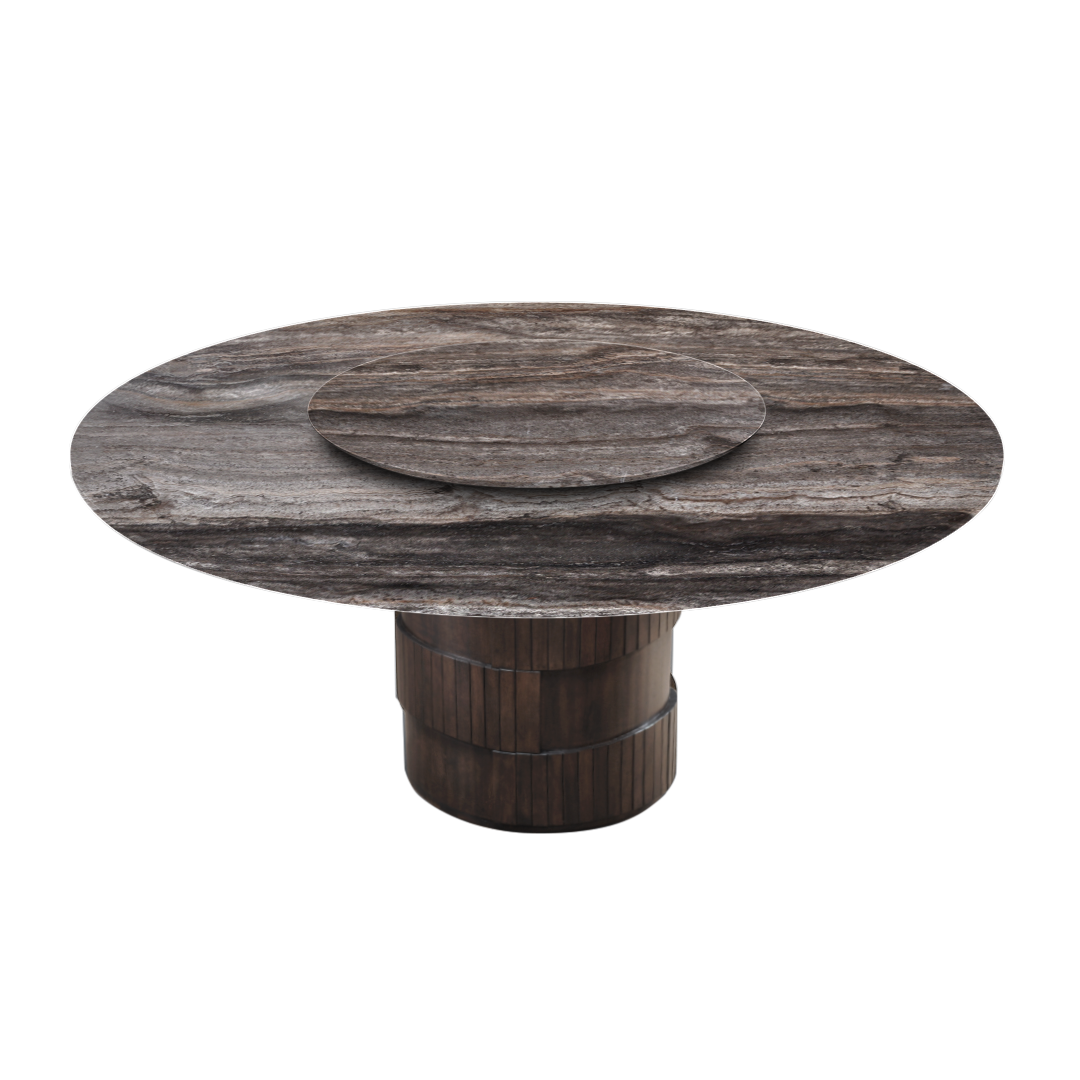 6ft Round Silver Travertine Marble Dining Table