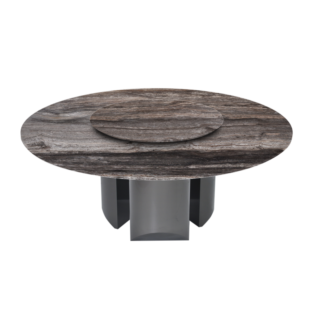 6ft Round Silver Travertine Marble Dining Table