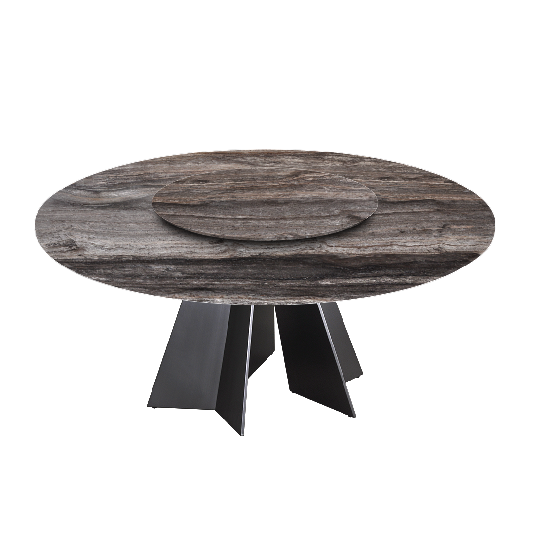 6ft Round Silver Travertine Marble Dining Table