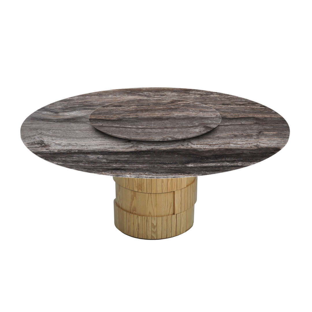 6ft Round Silver Travertine Marble Dining Table