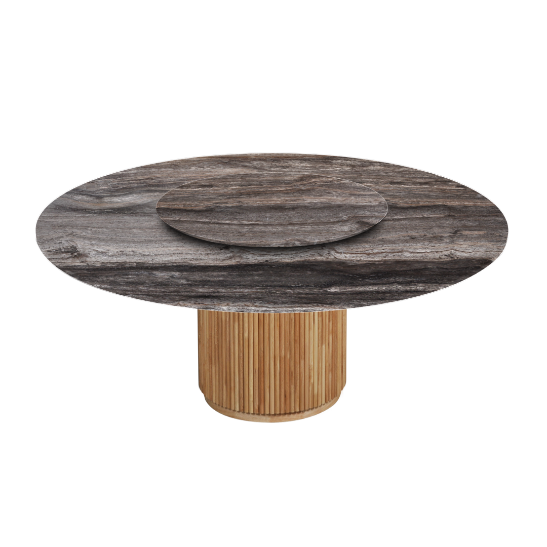 6ft Round Silver Travertine Marble Dining Table