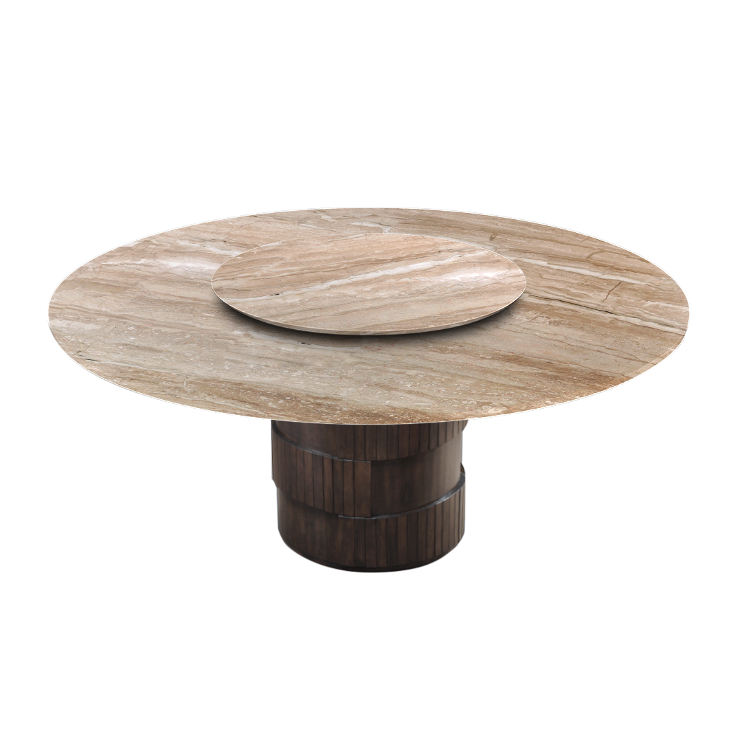 6ft Round Daino Beige Marble Dining Table