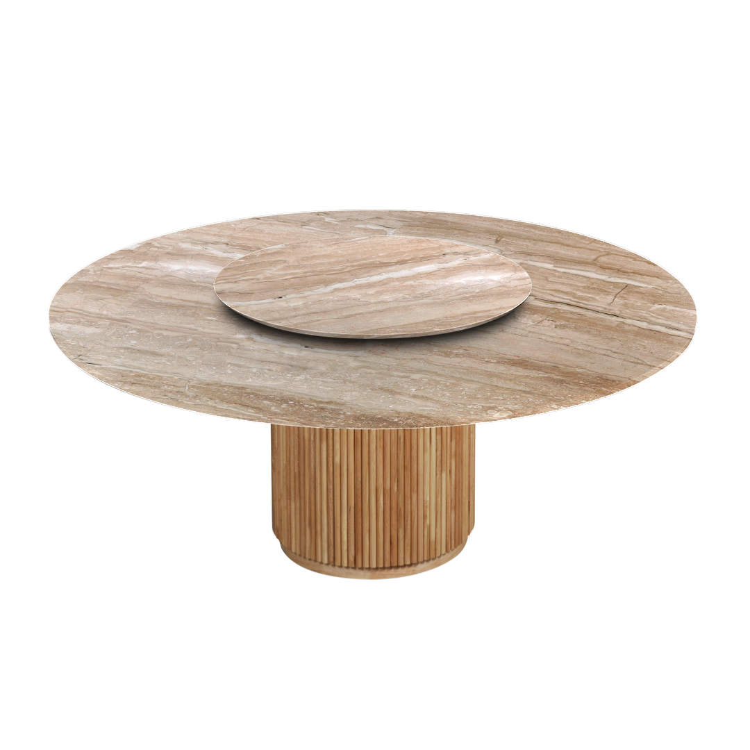 6ft Round Daino Beige Marble Dining Table