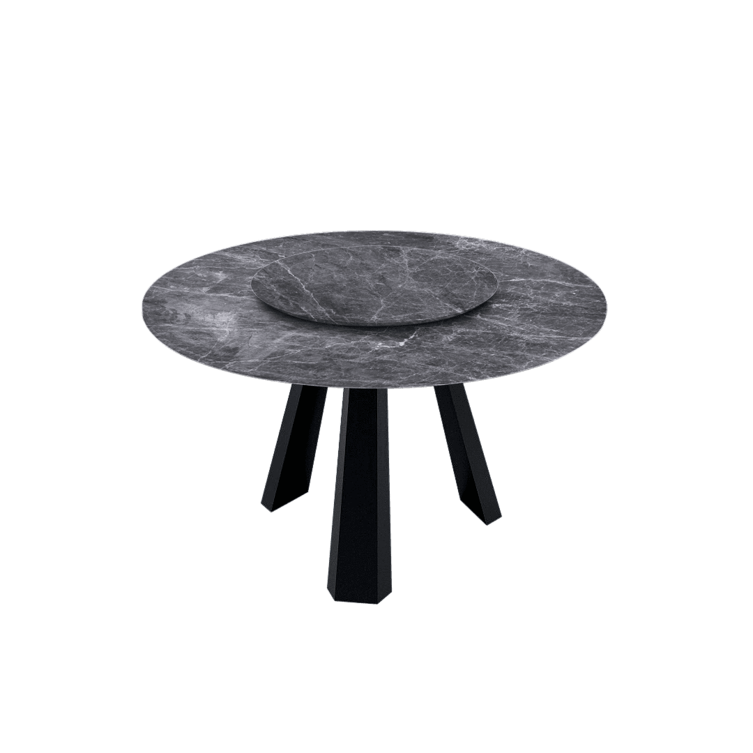 4.3ft Round Hermes Grey Natural Marble Dining Table