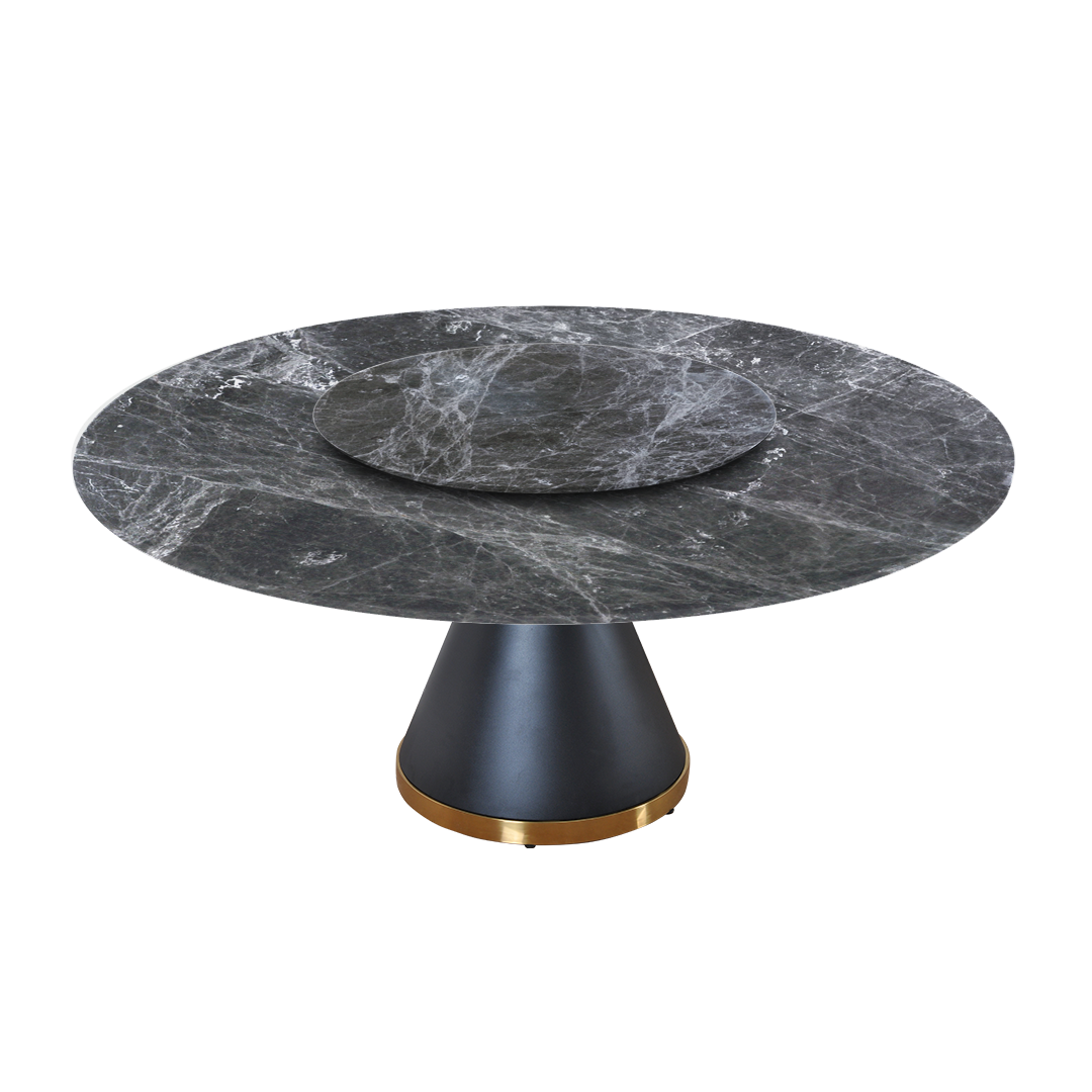 6ft Round Hermes Grey Natural Marble Dining Table