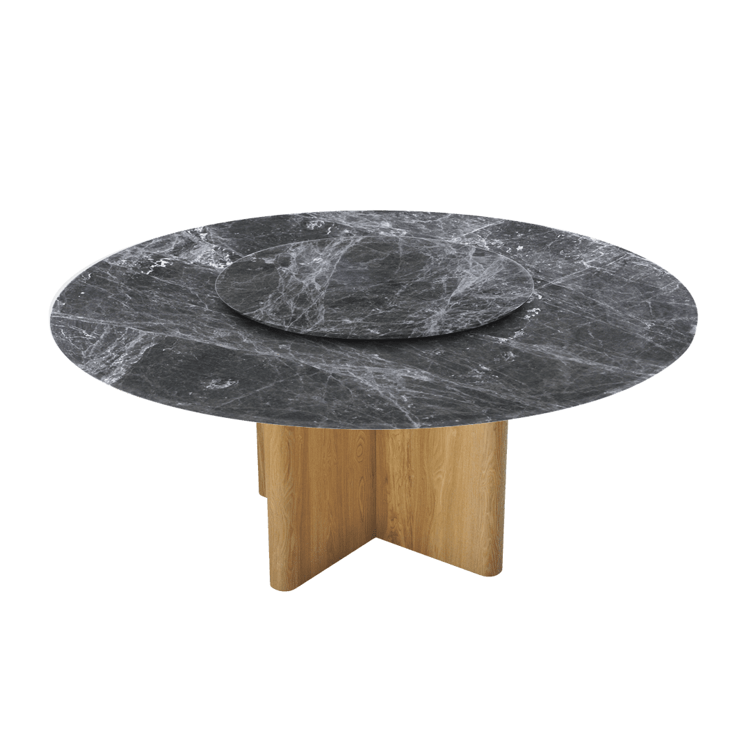 6ft Round Hermes Grey Natural Marble Dining Table