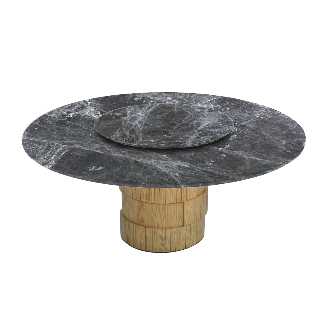 6ft Round Hermes Grey Natural Marble Dining Table
