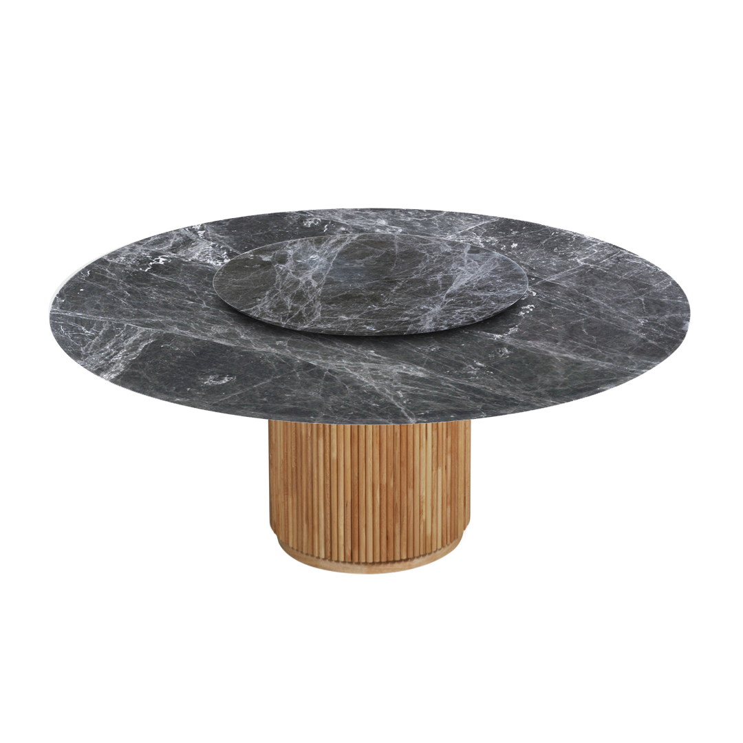 6ft Round Hermes Grey Natural Marble Dining Table