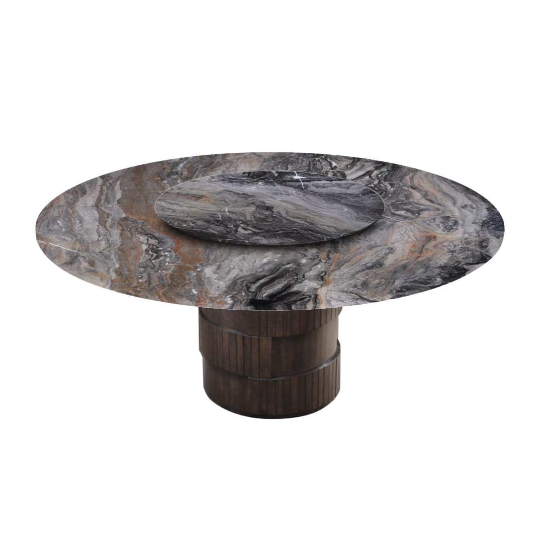6ft Round Venice Brown Natural Marble Dining Table