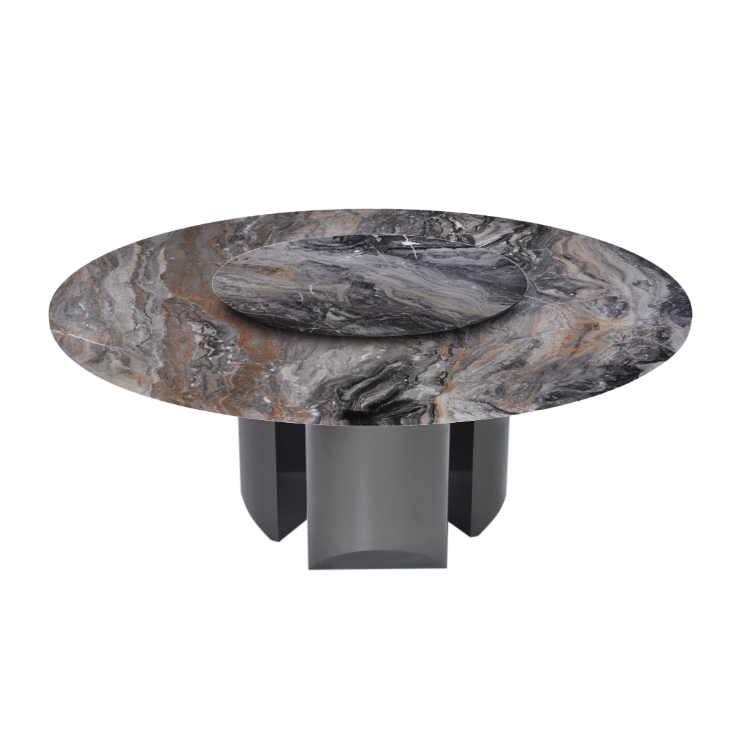 6ft Round Venice Brown Natural Marble Dining Table