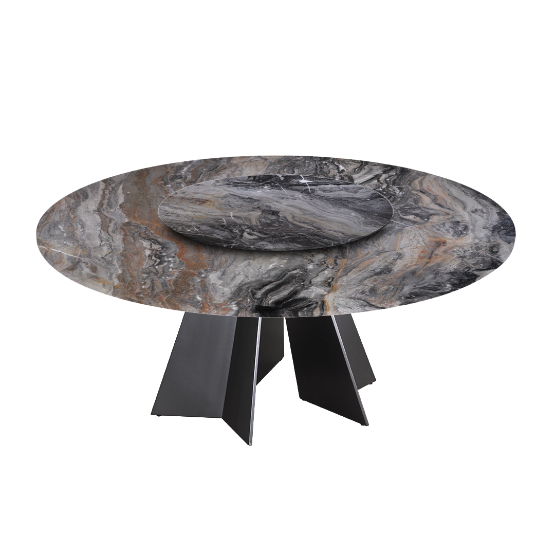 6ft Round Venice Brown Natural Marble Dining Table