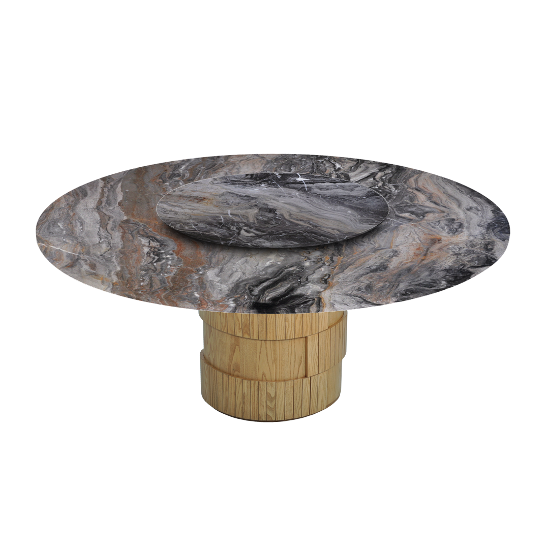 6ft Round Venice Brown Natural Marble Dining Table
