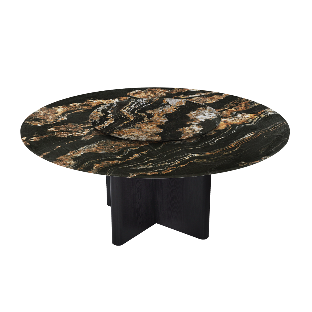 6ft Round Black Taurus Natural Marble Dining Table