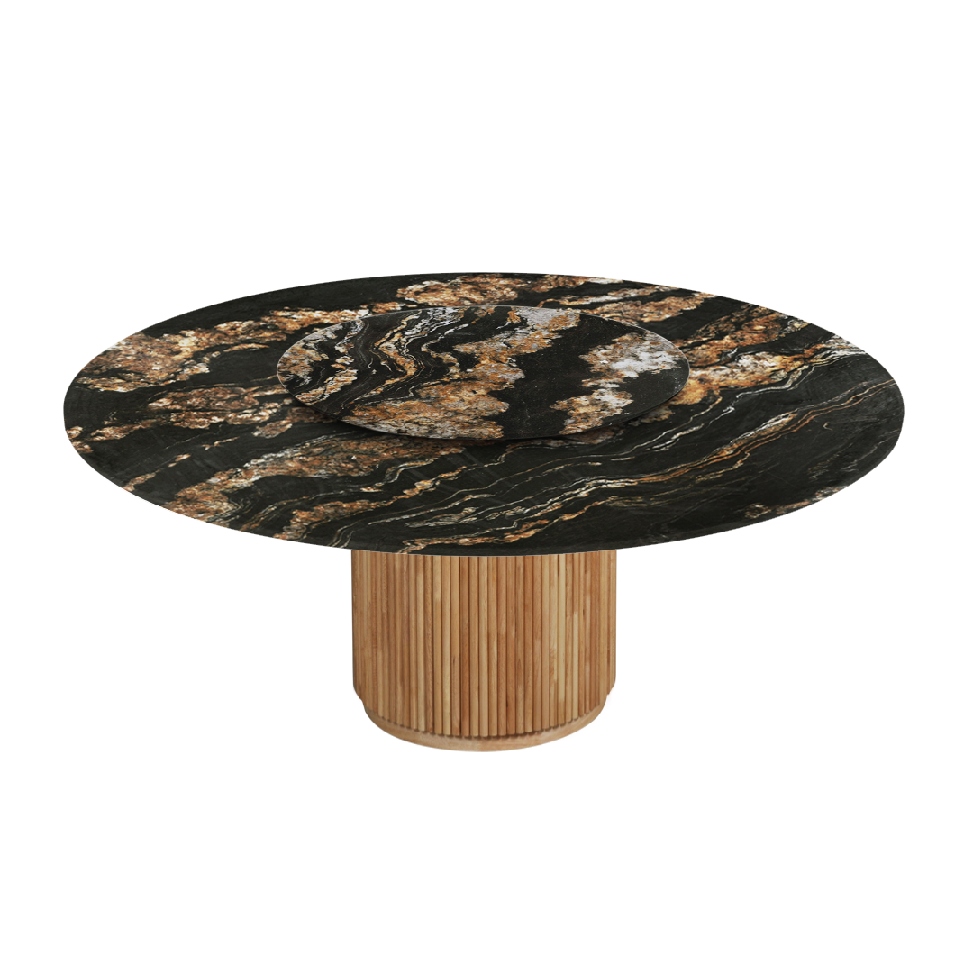 6ft Round Black Taurus Natural Marble Dining Table