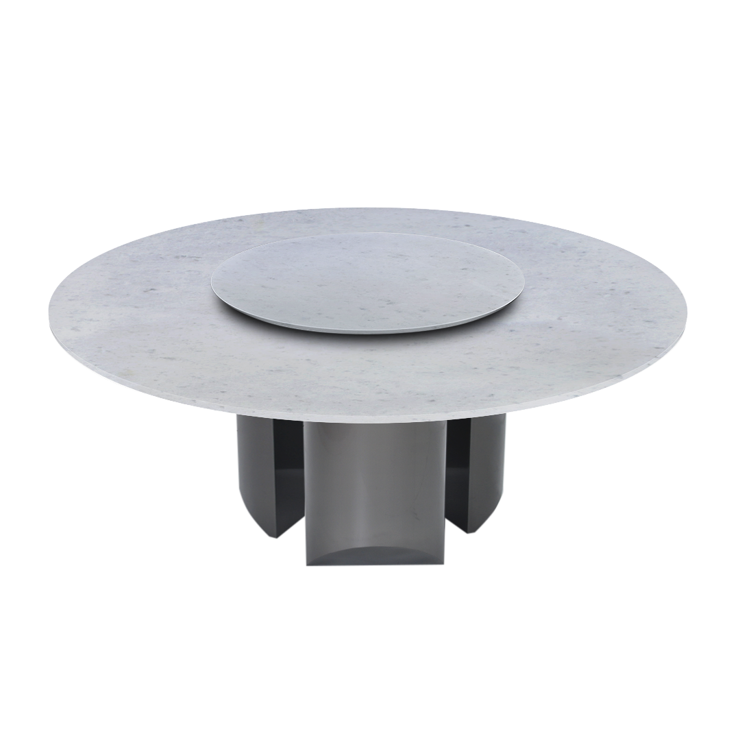 6ft Round Diamond White Natural Marble Dining Table