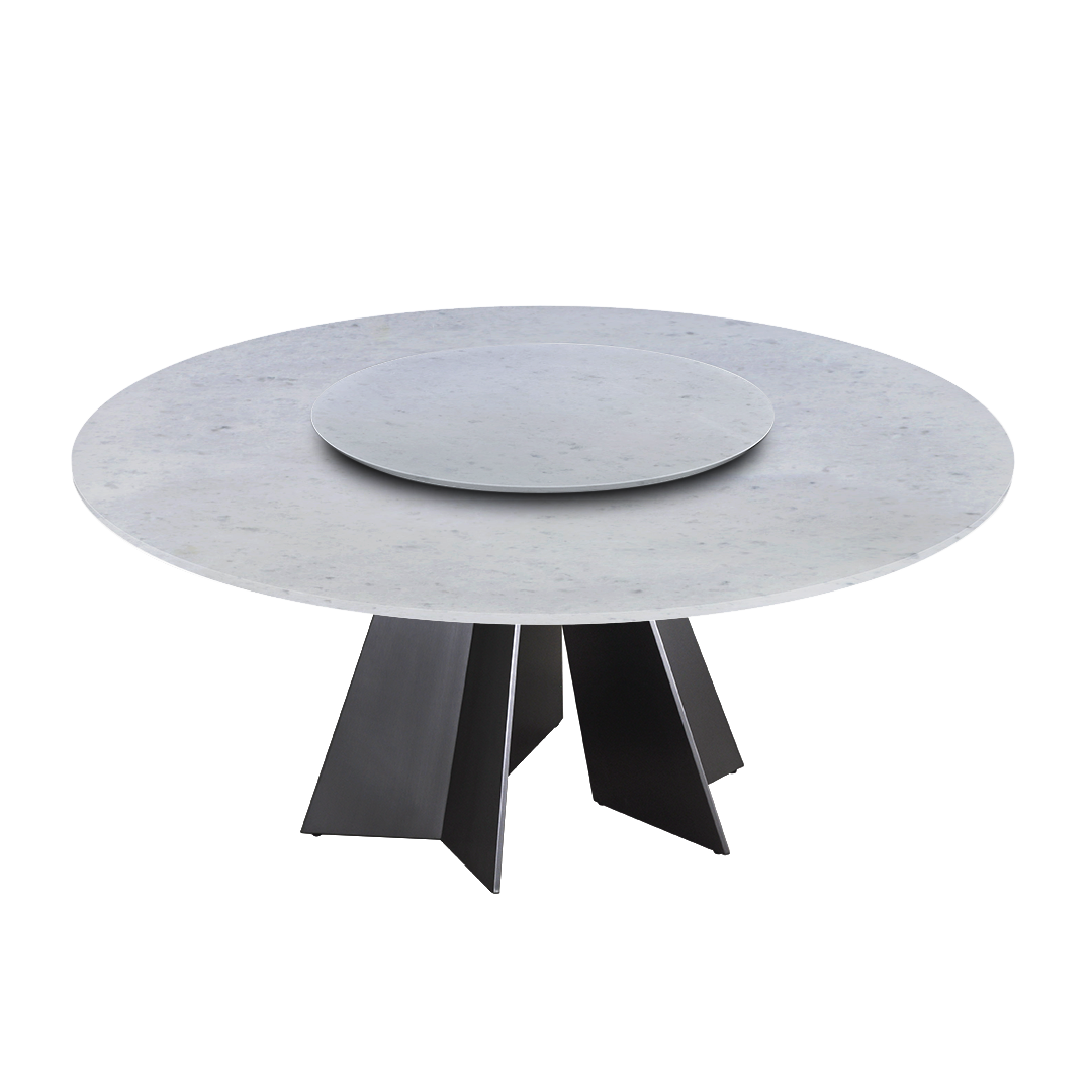 6ft Round Diamond White Natural Marble Dining Table