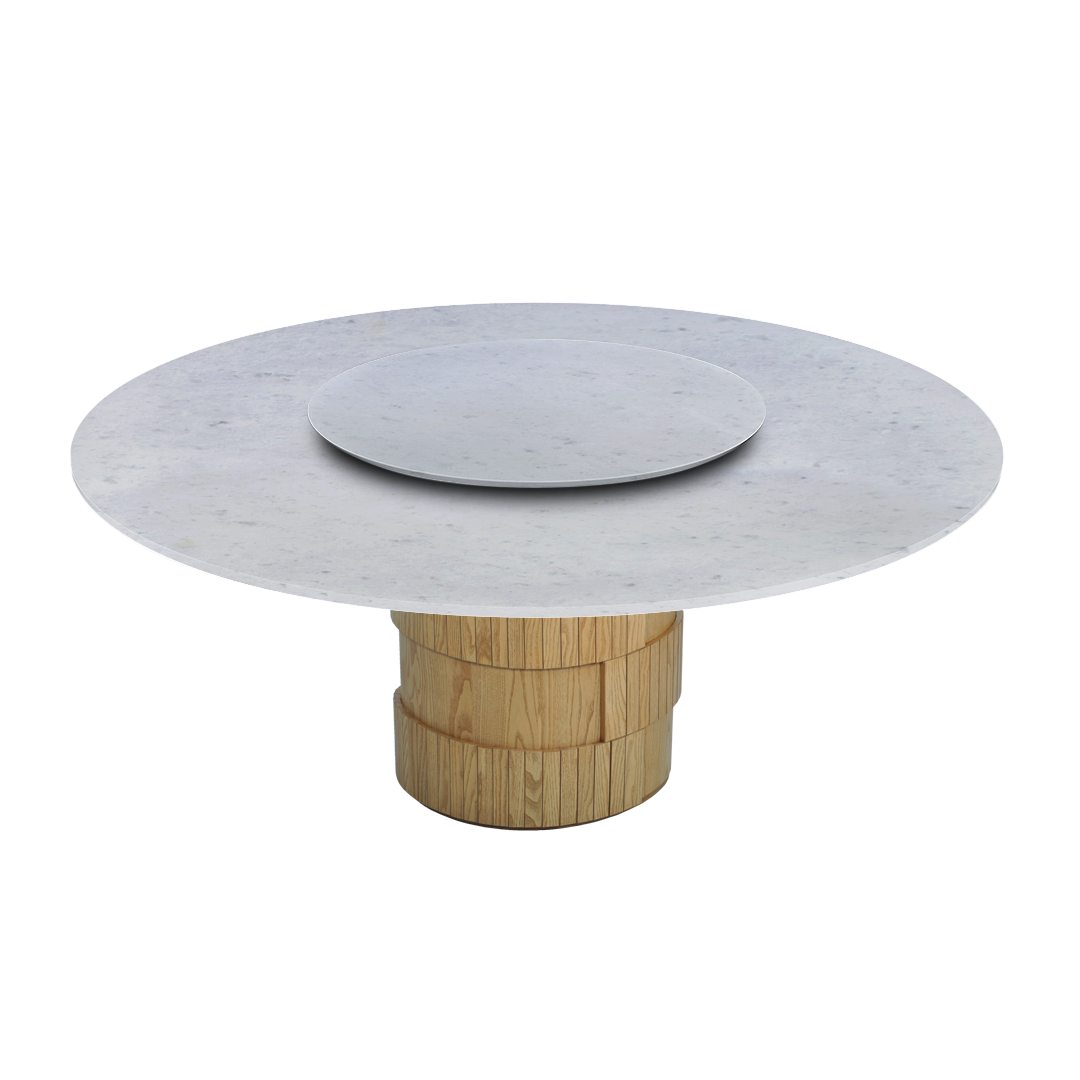 6ft Round Diamond White Natural Marble Dining Table
