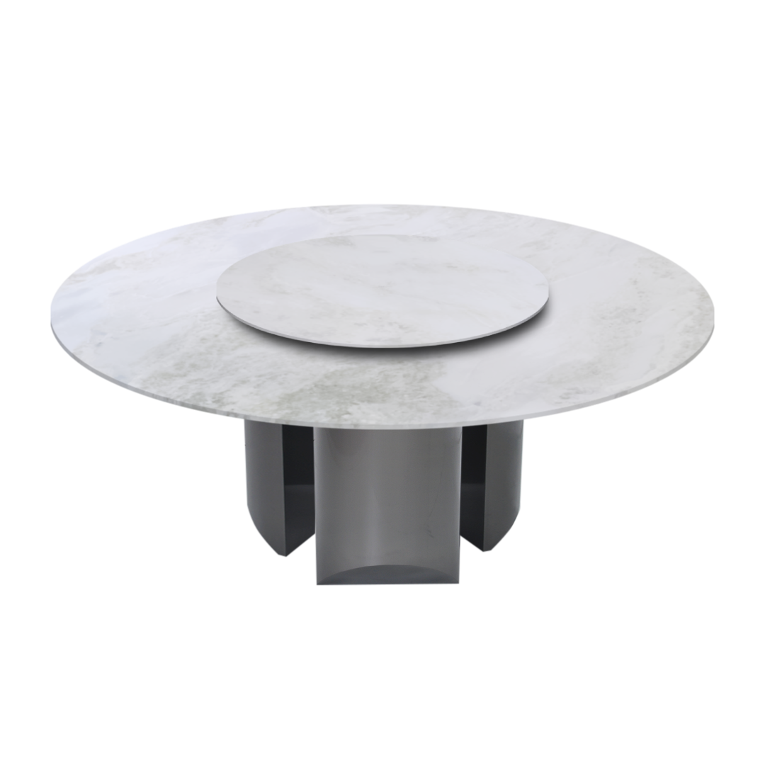 6ft Round Fendi White Natural Marble Dining Table