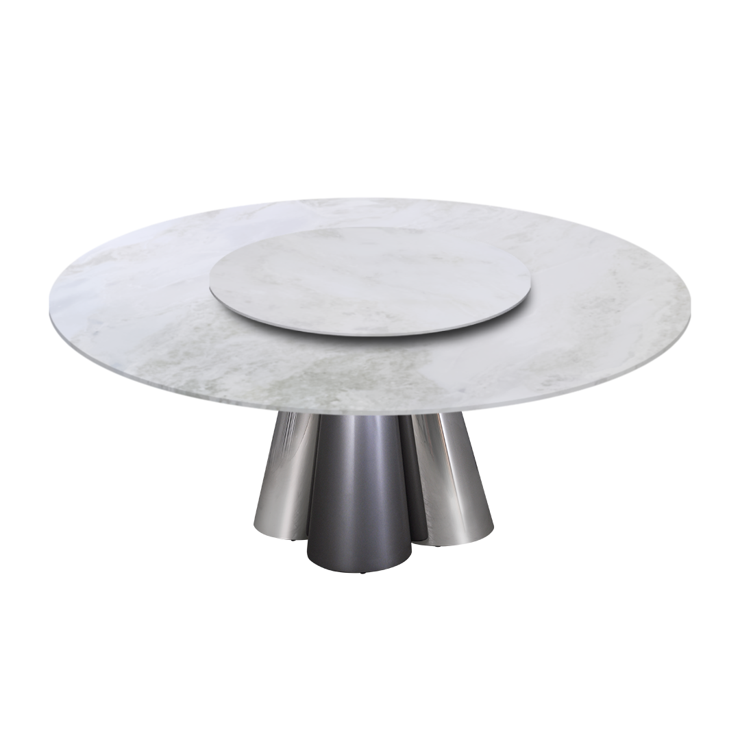 6ft Round Fendi White Natural Marble Dining Table