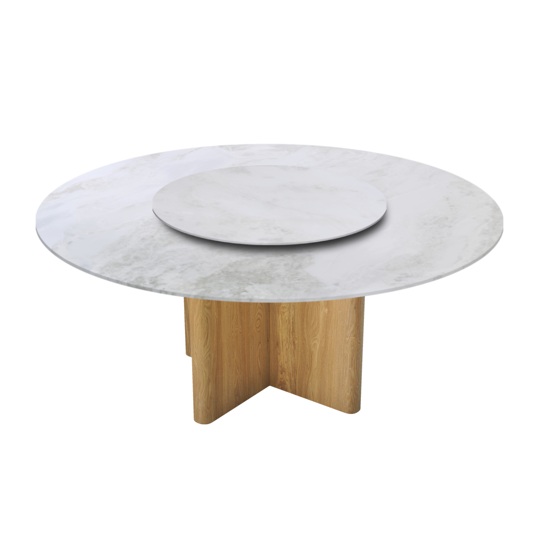 6ft Round Fendi White Natural Marble Dining Table