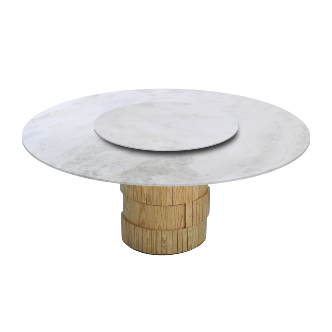 6ft Round Fendi White Natural Marble Dining Table