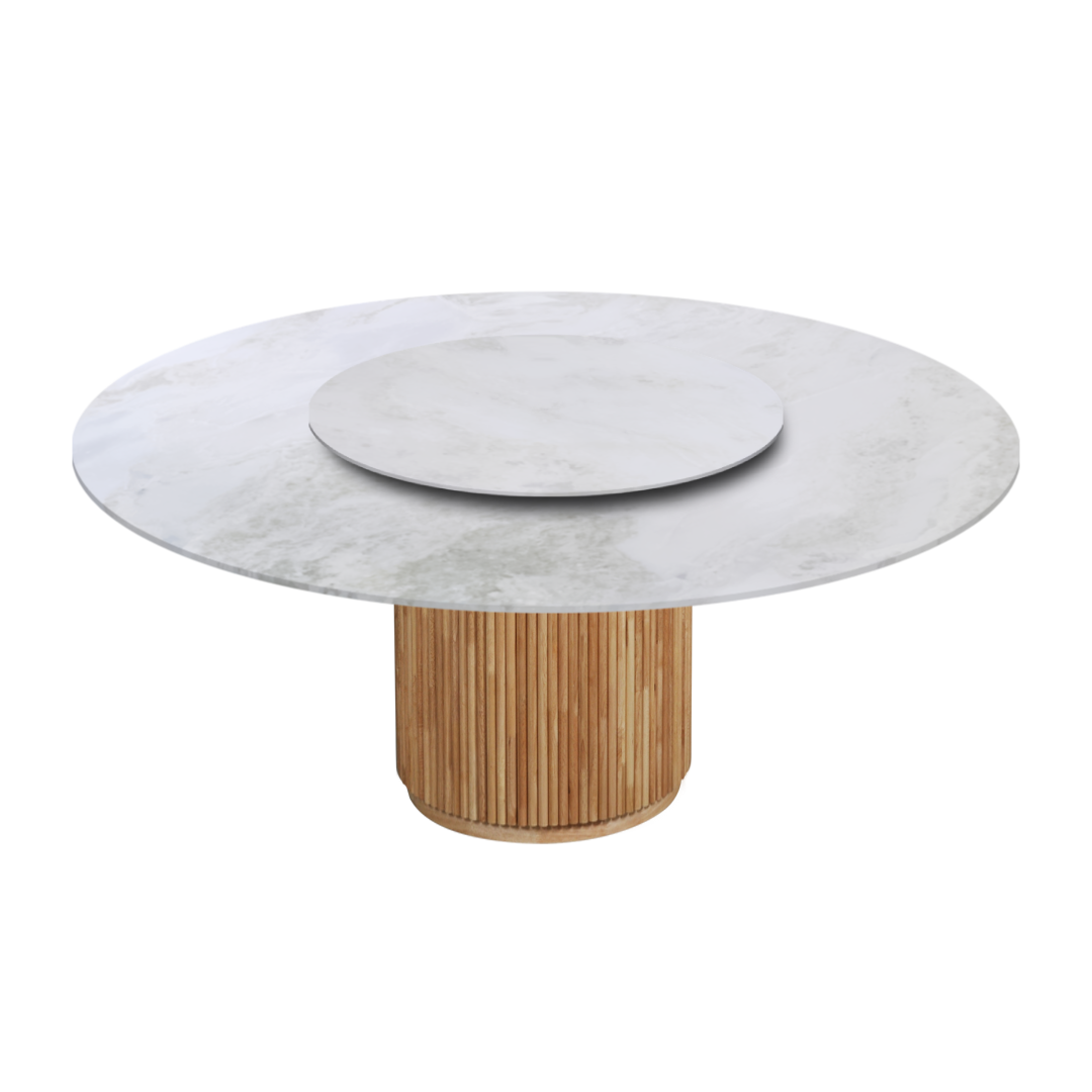6ft Round Fendi White Natural Marble Dining Table