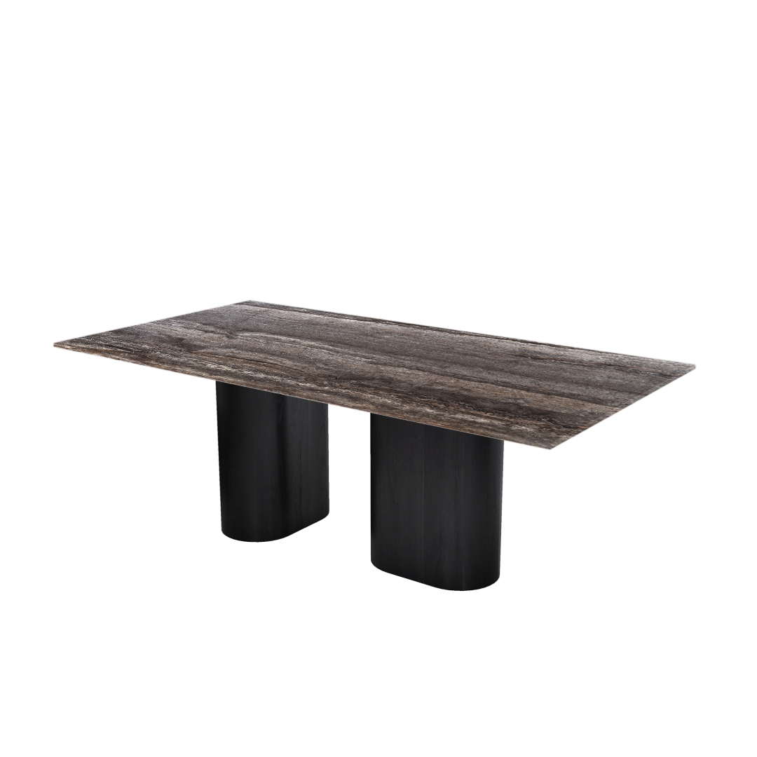 7ft Rectangular Silver Travertine Natural Marble Dining Table