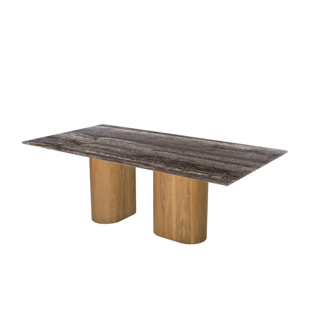 7ft Rectangular Silver Travertine Natural Marble Dining Table