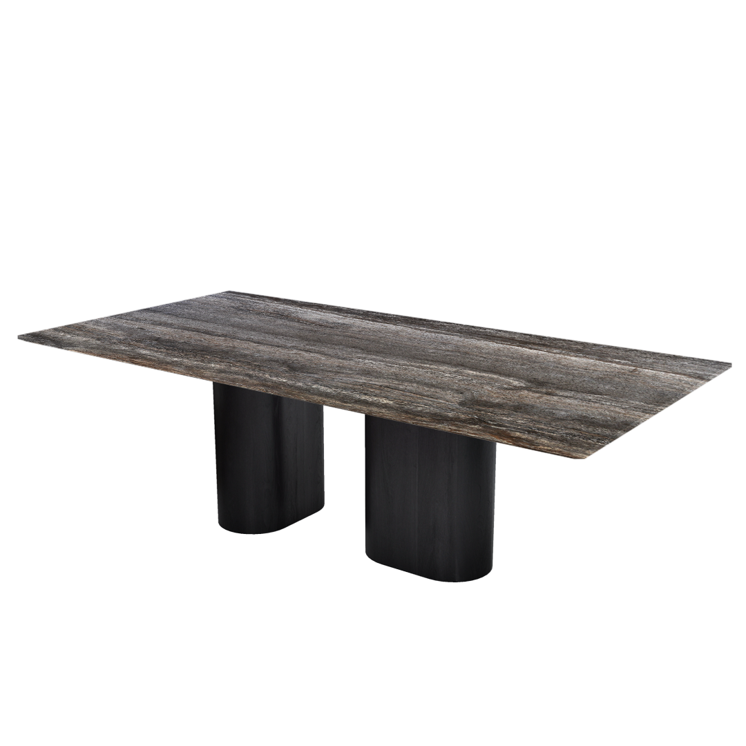 8ft Rectangular Silver Travertine Natural Marble Dining Table