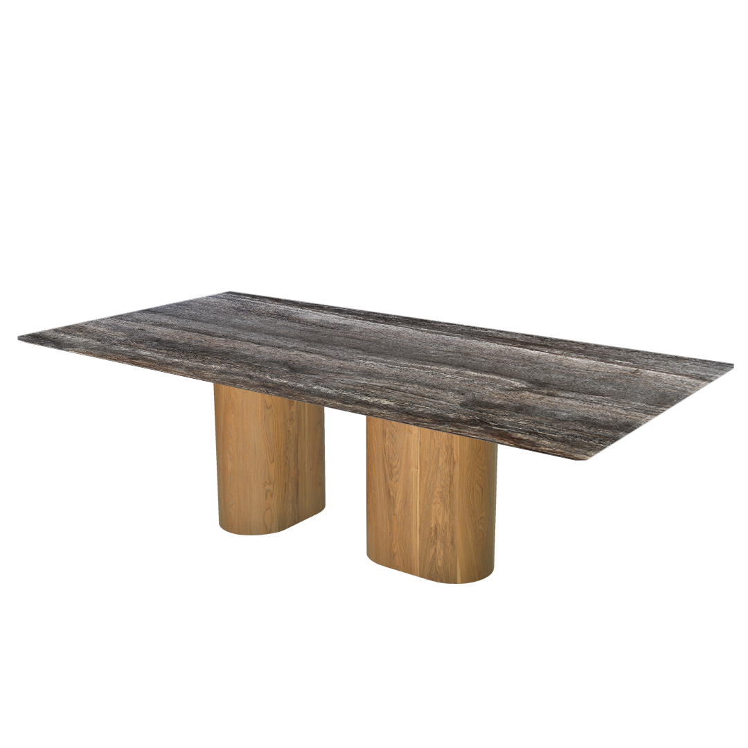 8ft Rectangular Silver Travertine Natural Marble Dining Table