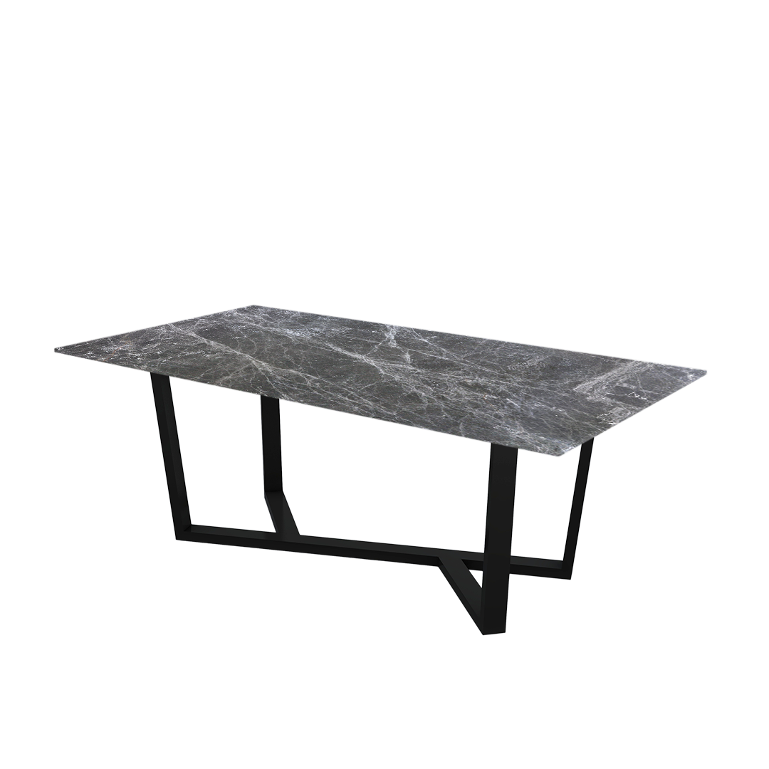 7ft Rectangular Hermes Grey Natural Marble Dining Table