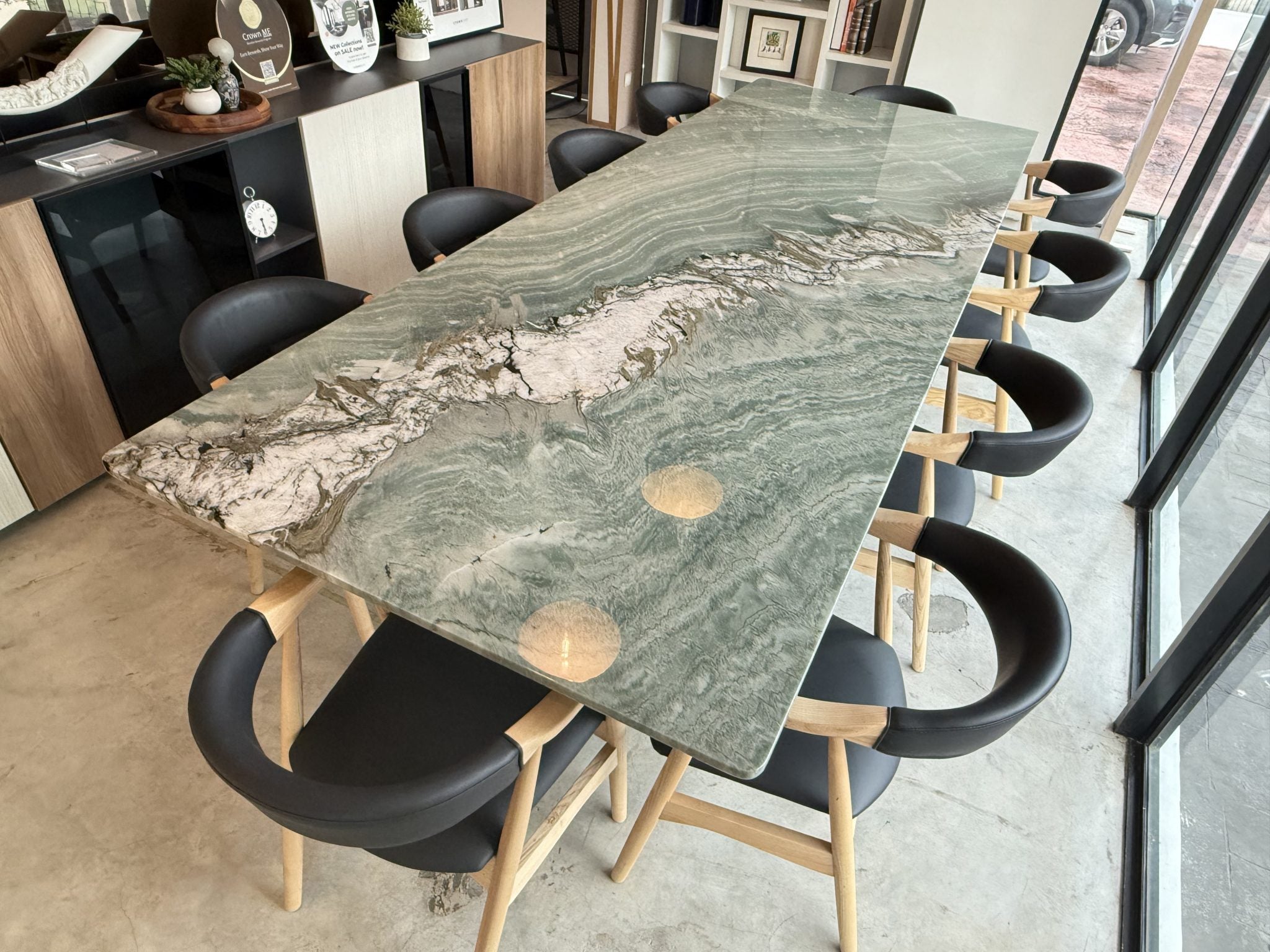 11ft Rectangular Maestro Green Quartzite Natural Marble Dining Table