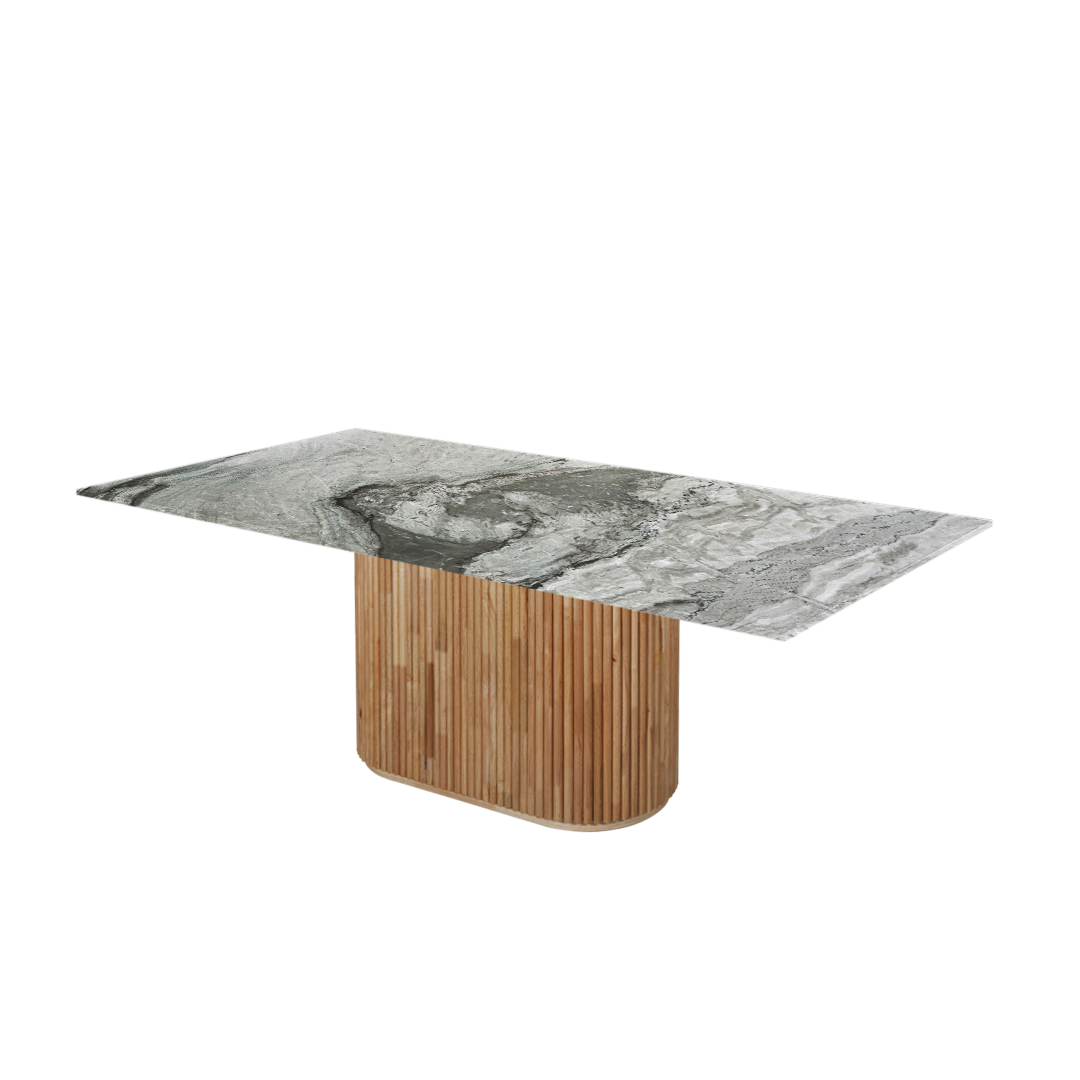 7ft Rectangular Forest Green Natural Marble Dining Table