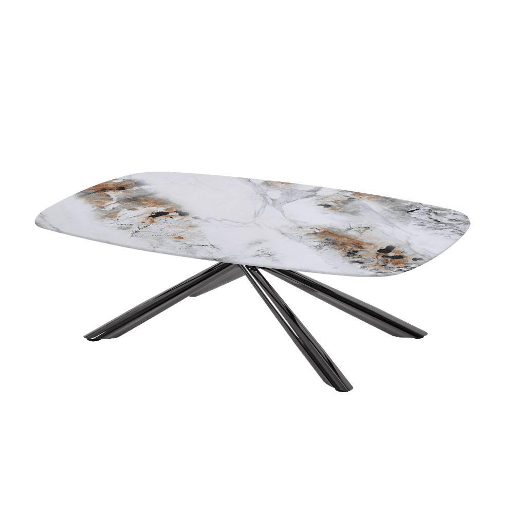 XYLIA – Mix & Match Marble Coffee Table with Black Glossy Metal Leg (1200mm x 700mm)