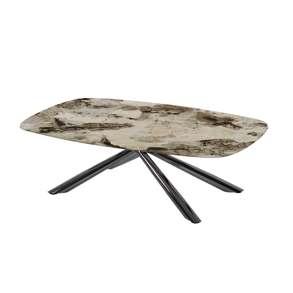 XYLIA – Mix & Match Marble Coffee Table with Black Glossy Metal Leg (1200mm x 700mm)
