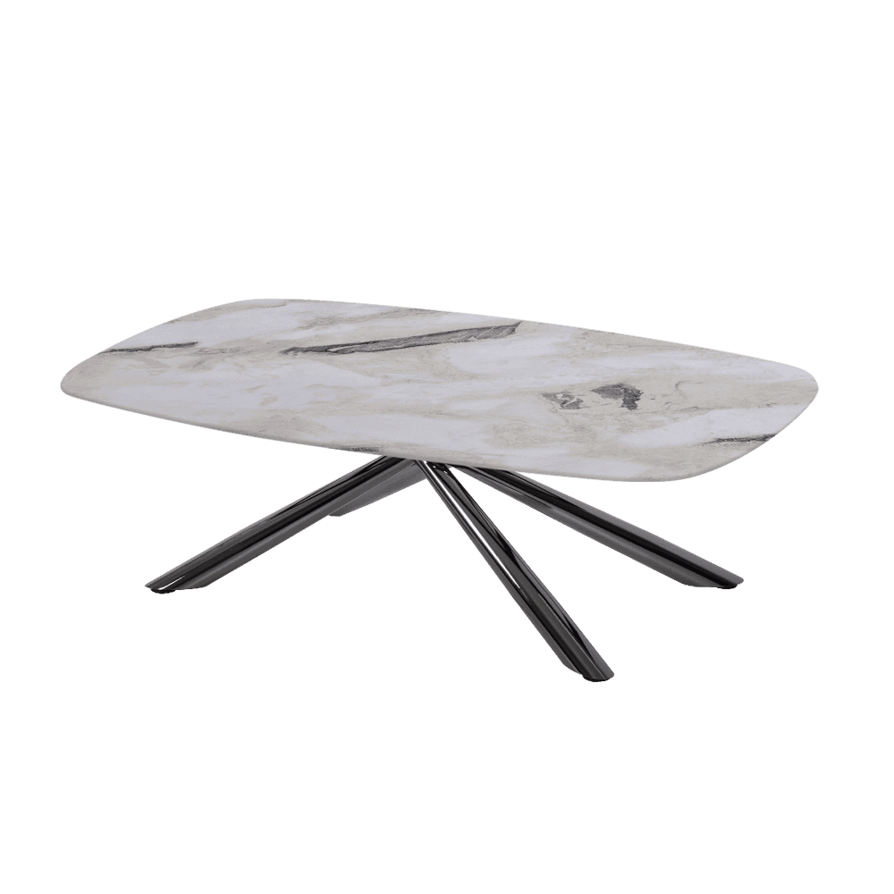 XYLIA – Mix & Match Marble Coffee Table with Black Glossy Metal Leg (1200mm x 700mm)