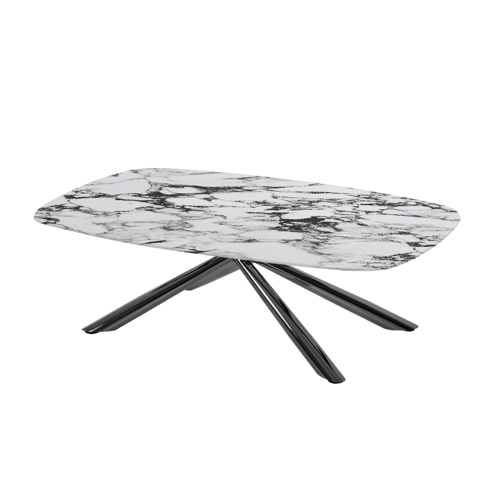 XYLIA – Mix & Match Marble Coffee Table with Black Glossy Metal Leg (1200mm x 700mm)