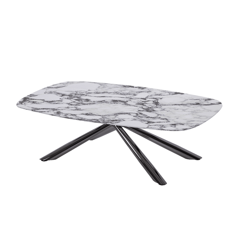 XYLIA – Mix & Match Marble Coffee Table with Black Glossy Metal Leg (1200mm x 700mm)