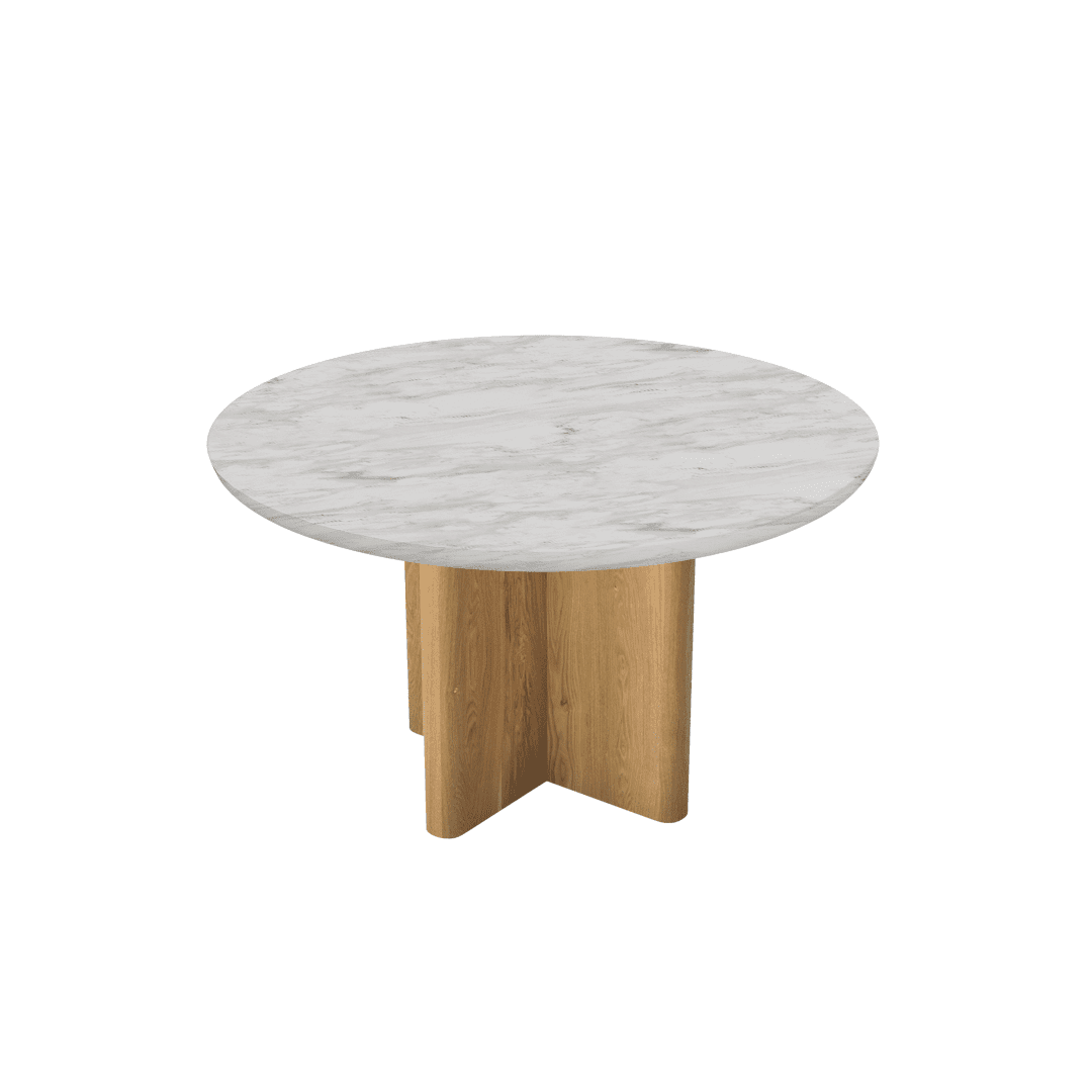Mix & Match Round Marble Dining Table with Neva Ash Wood Base (Ø1.3m)
