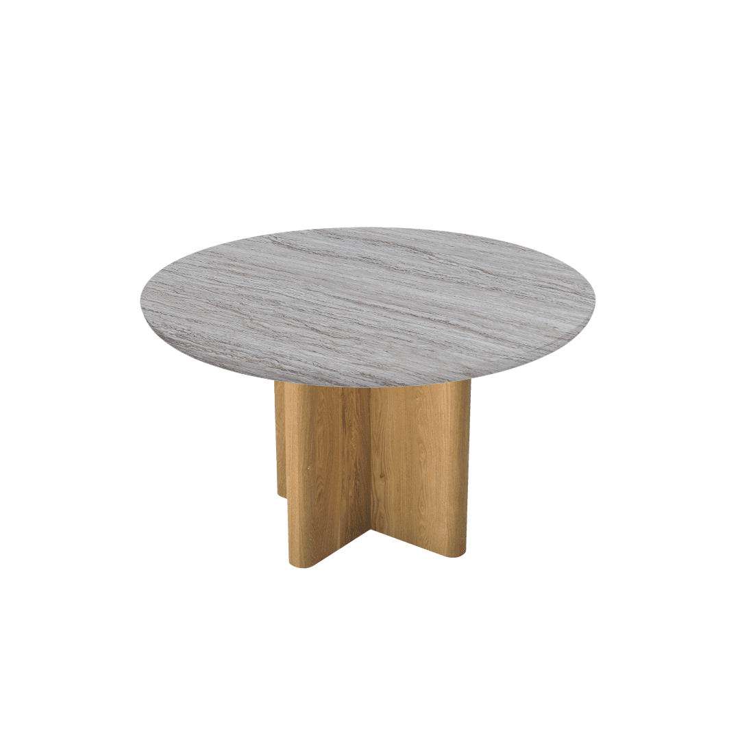 Mix & Match Round Marble Dining Table with Neva Ash Wood Base (Ø1.3m)