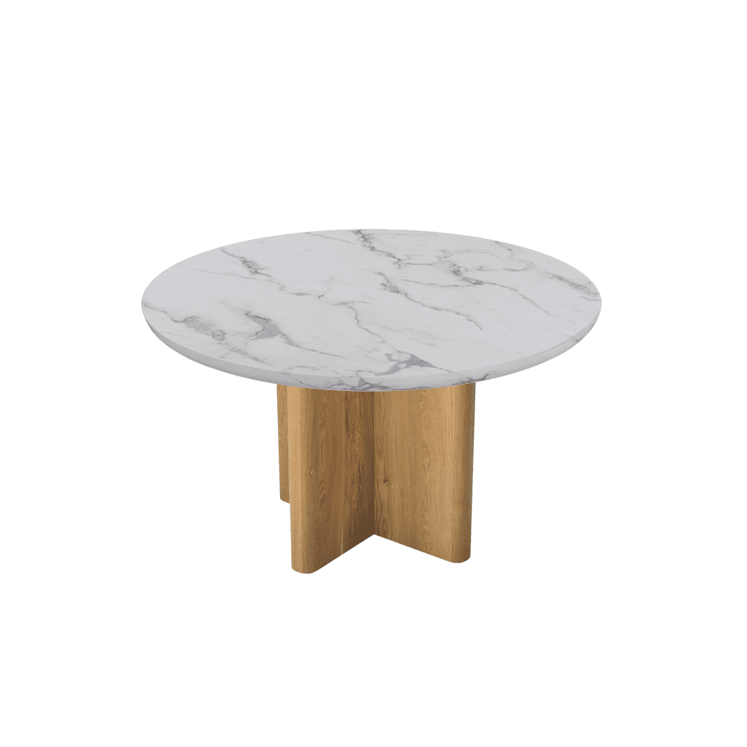 Mix & Match Round Marble Dining Table with Neva Ash Wood Base (Ø1.3m)