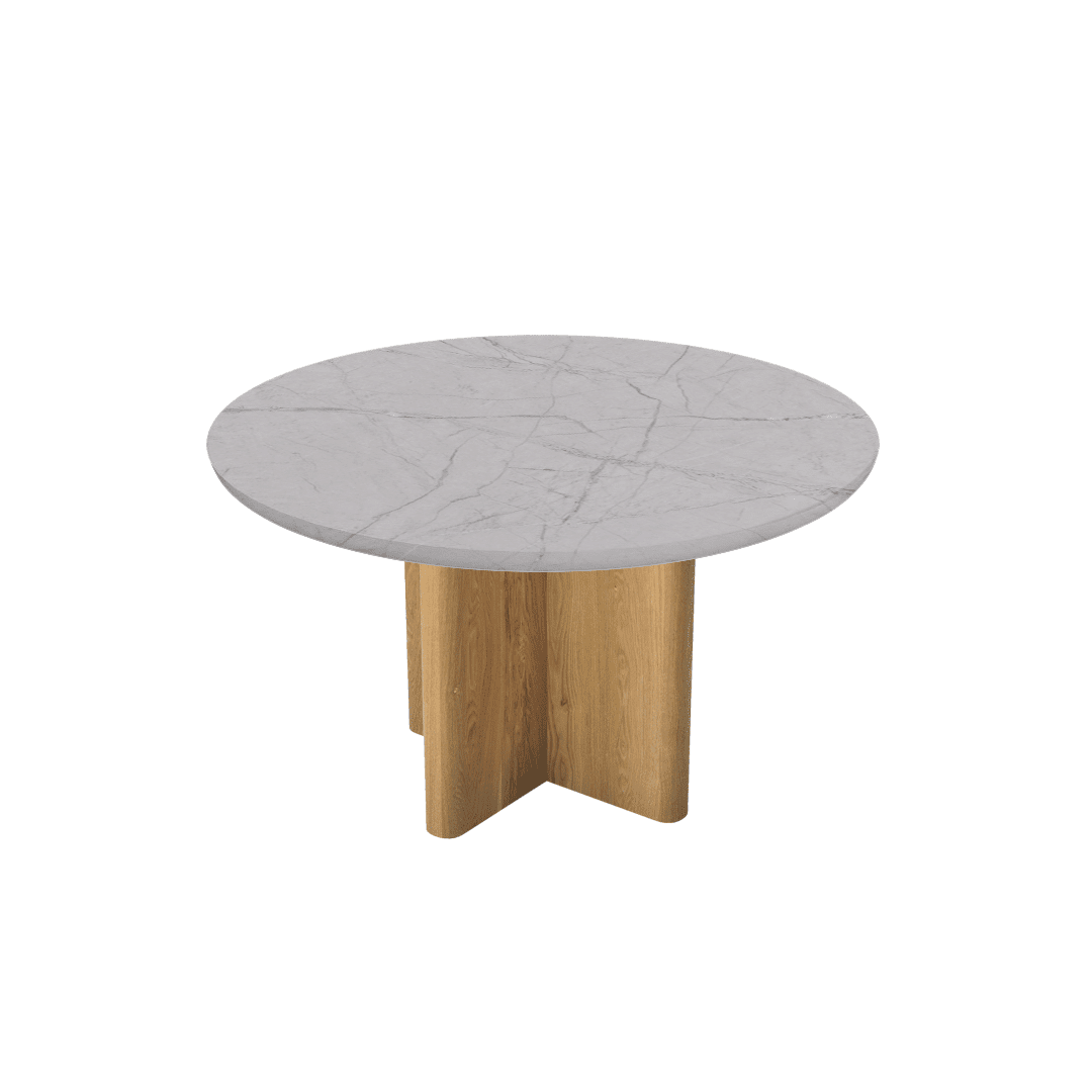 Mix & Match Round Marble Dining Table with Neva Ash Wood Base (Ø1.3m)