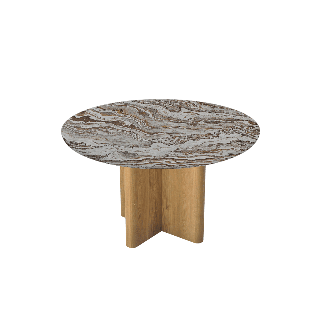 Mix & Match Round Marble Dining Table with Neva Ash Wood Base (Ø1.3m)