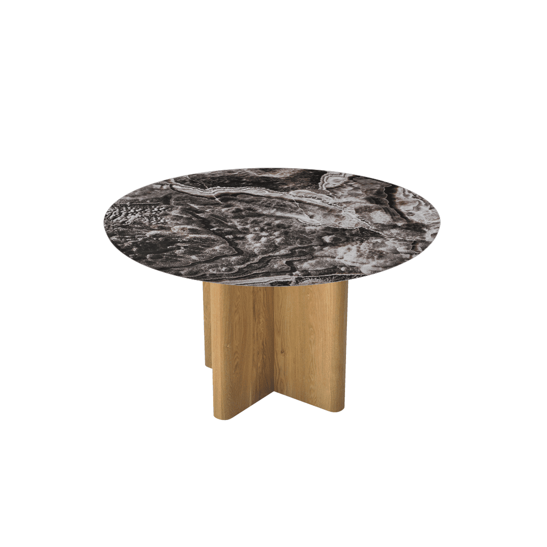 Mix & Match Round Marble Dining Table with Neva Ash Wood Base (Ø1.3m)