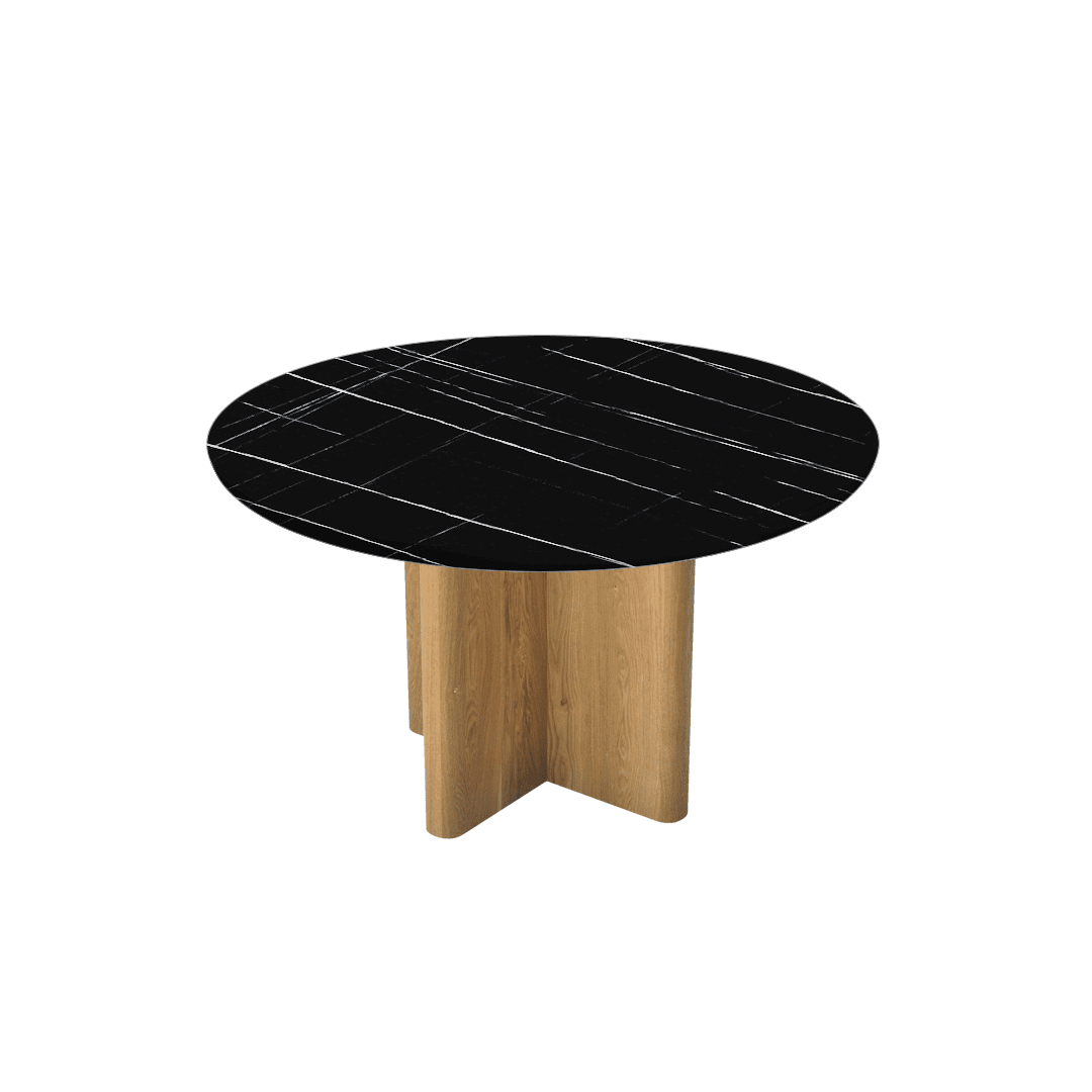 Mix & Match Round Marble Dining Table with Neva Ash Wood Base (Ø1.3m)